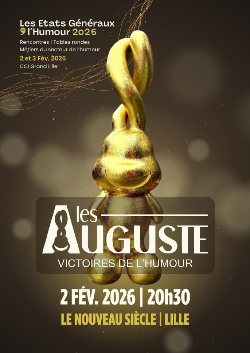 La cérémonie des Auguste de l'humour aura lieu le 2 février au Nouveau Siècle à Lille.